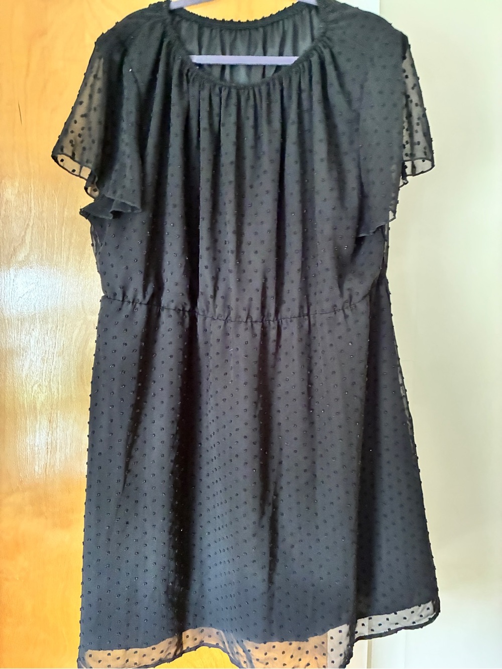 SHEIN Black Swiss Dot Flutter Sleeve Casual Dress